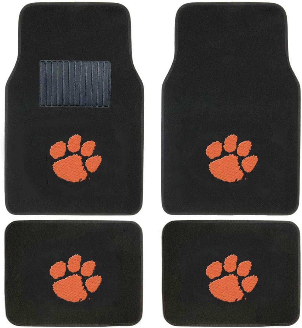 AAC NCAA Carpet Floor Mats Bundle with License Plates and Sunshade for Clemson Tigers Fans Officially Licensed(7 Items)