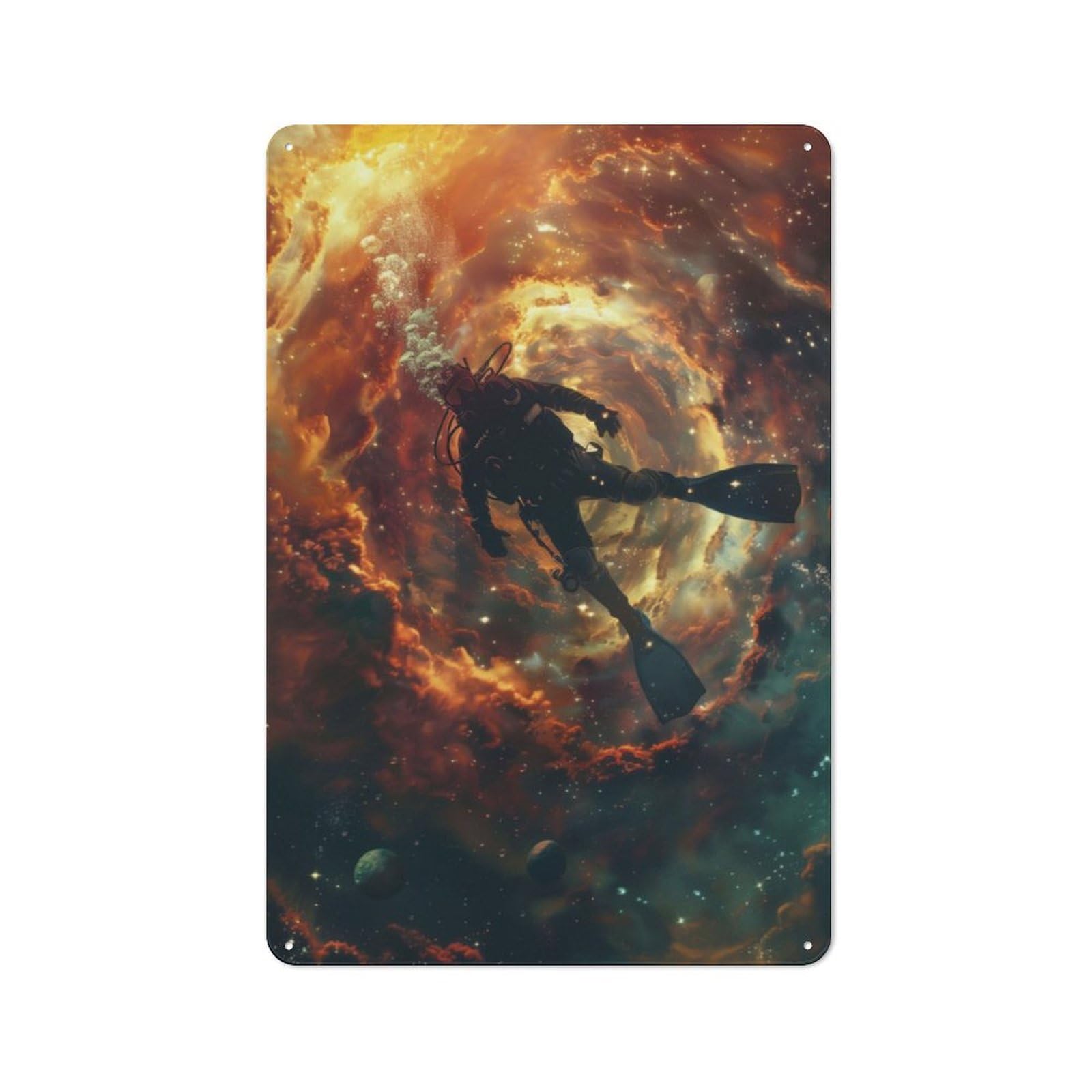 Junmoney Scuba Diver In Nebula For Lounge Or Reading Corner, Rustic Tin Sign 30X20cm, For An Autumn Update To Lounge And Reading Corner