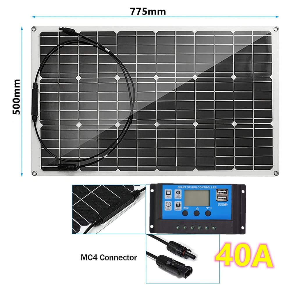 Elastyczny zestaw paneli słonecznych 600 W Kable kontrolera ładowania 40 A z zaciskiem krokodylkowym Kable połączeniowe PV, ładowarka słoneczna 12 V do jachtu, łodzi, kampera, kabiny