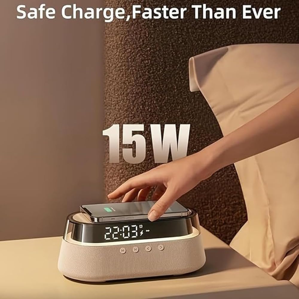 Radiosveglia con Wi-Fi, caricabatterie wireless, luce sveglia e