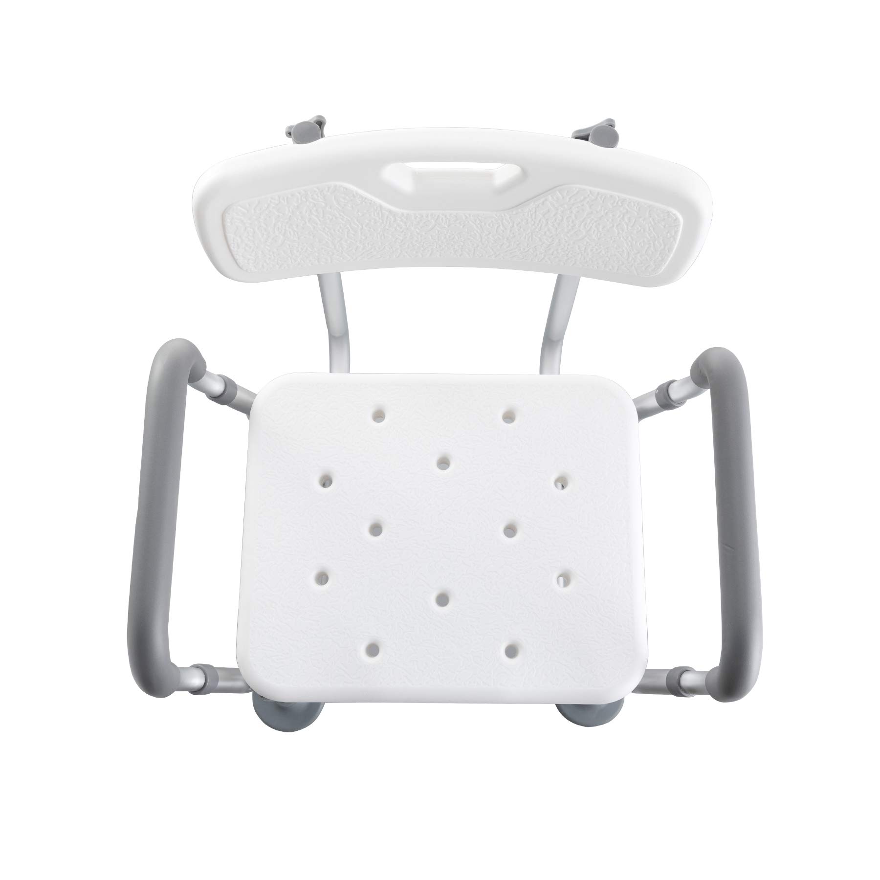CO-Z Sgabello per Doccia Portatile Sedile da Bagno in Alluminio con Schienale e Braccioli Panca da Doccia Regolabile da 5 Altezza Sedia con Telaio Largo Piedini in Gomma Antiscivolo