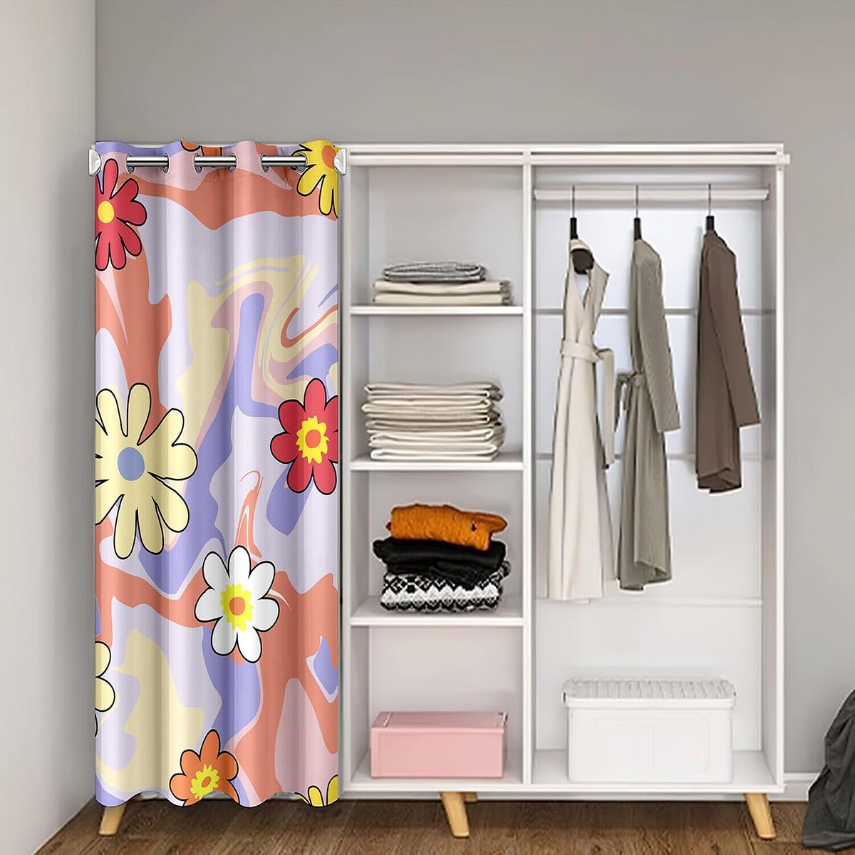 Homemissing Retro Hippie Flower Door Curtain for Privacy 106x203cm Vintage Abstract Room Divider Curtain Geometric 60S 70S Groovy Floral 30%-50% Room Blackout Curtain Purple Window Treatment - Image 2