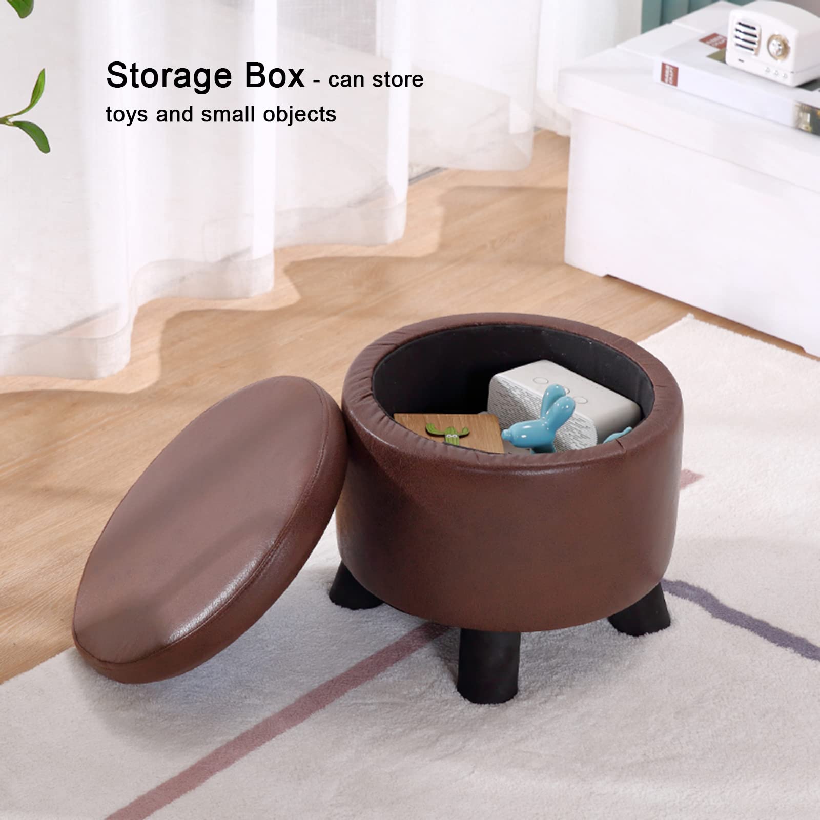 Pouf Contenitore Rotondo,Poggiapiedi ottomano Imbottito in