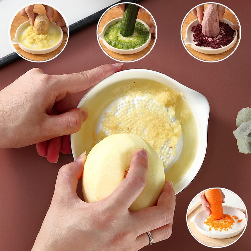 Rallador de cerámica para jengibre, ajo, cebolla, queso, limón, chocolate, verduras y frutas para cocina, juego de 2, color blanco 6