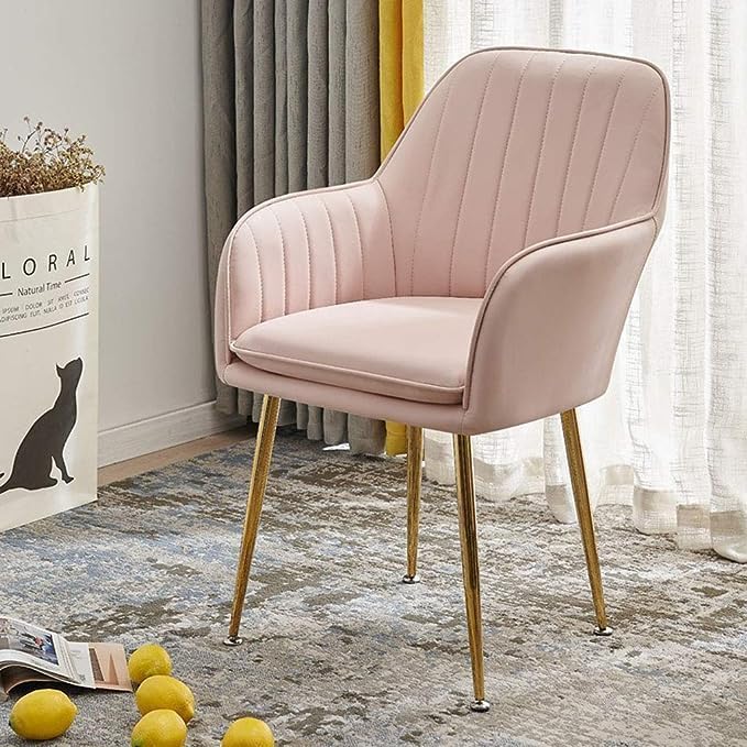 Image of Baby Pink Velvet Chair for Home | Modern Accent Armchair in Soft Velvet Fabric with Golden Legs | Set of 2 Premium Accent Chair for Living Room Bedroom Restaurent | Baby Pink, 2 pc (Baby Pink)