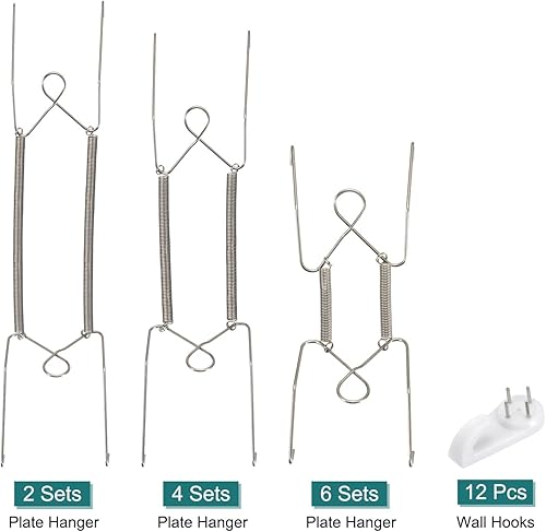Miniatura 4 de uxcell 12 ganchos de pared invisibles de acero inoxidable de 6, 8 y 10 pulgadas, con 12 ganchos de pared para platos decorativos, color plateado