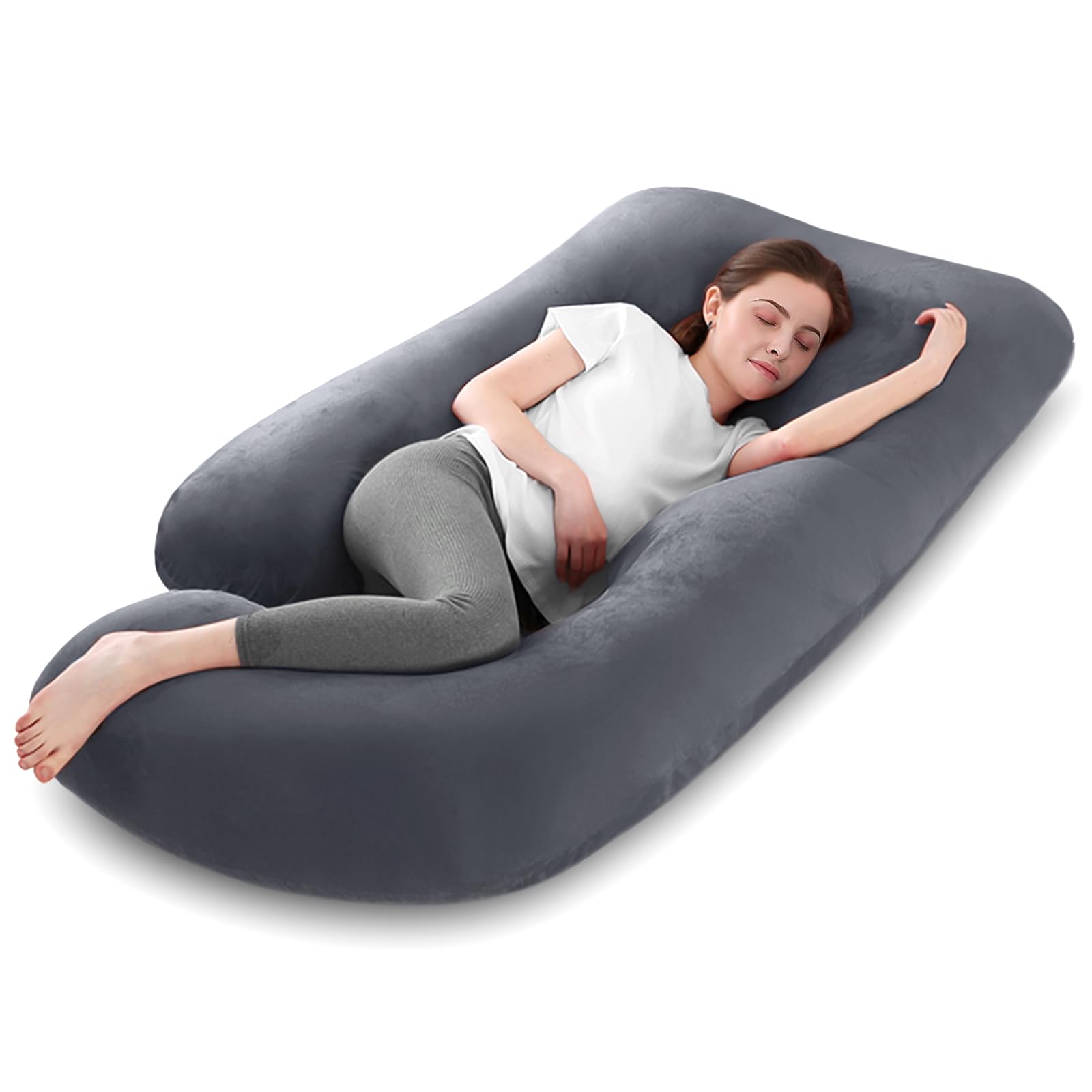 Mozvvco Almohada de Embarazo, Almohada de Cuerpo Completo en Forma de J, Almohada Embarazada Grande, Almohada de Maternidad con Funda de Terciopelo Extraíble y Lavable (Morado Oscuro)