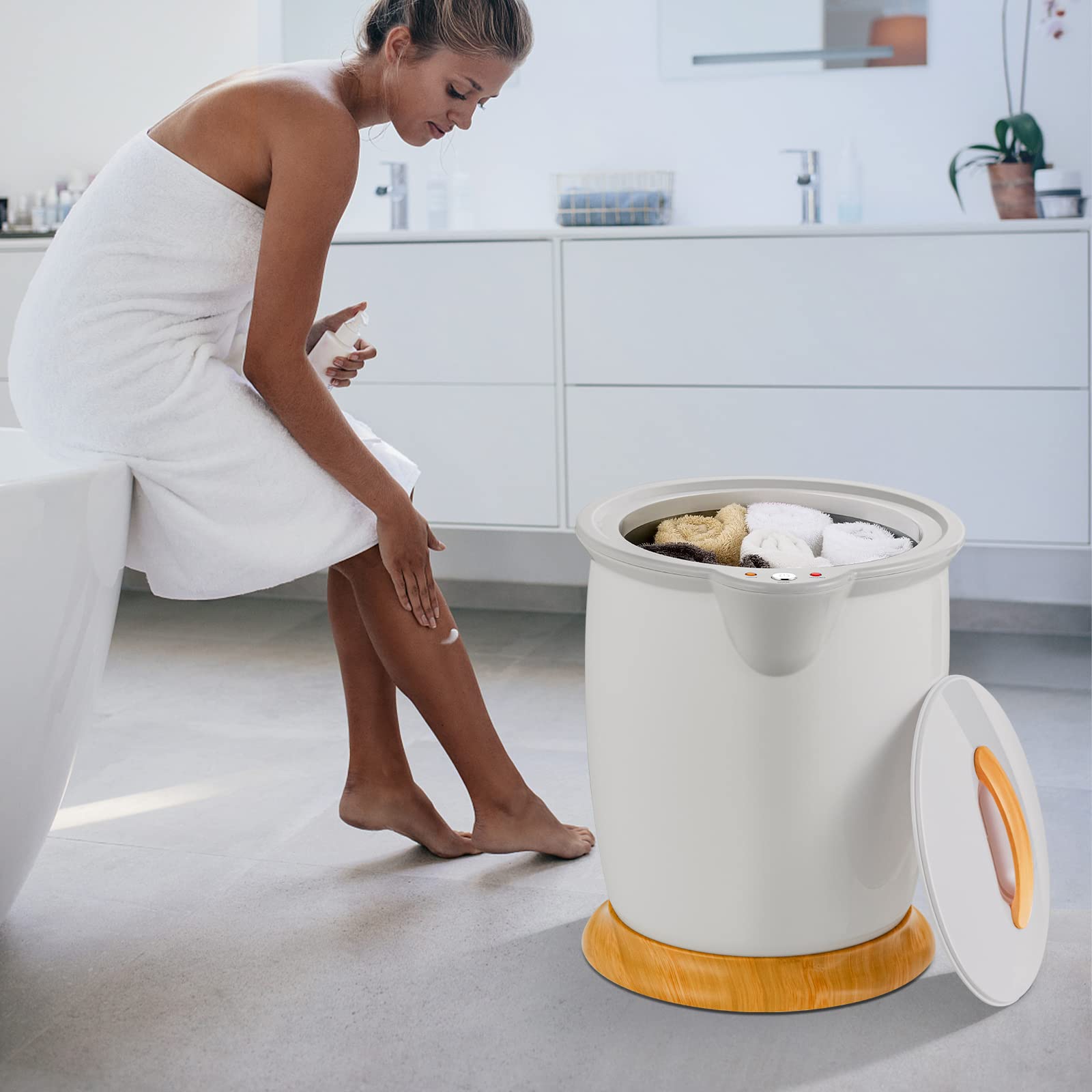 Giantex Towel Warmer Bucket, 20L Large Towel Bucket with Fragrance Holder, Removable Lid, Auto Shut Off, Fits Up to Two 40” x 70” Oversized Towels, Bathrobes, Towel Warmer for Bathroom, Spa