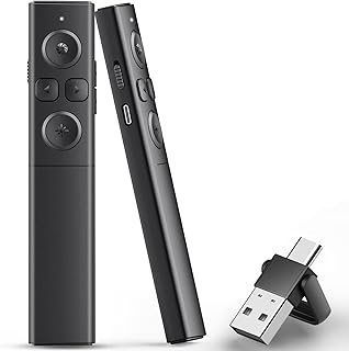 Presentation Clicker Wireless Slide Remote for Powerpoint Presentations, 2-in-1 USB C/A Rechargeable Presenter Sideshow Advancer with Volume Control/Hyperlink for MAC/Computer/Laptop