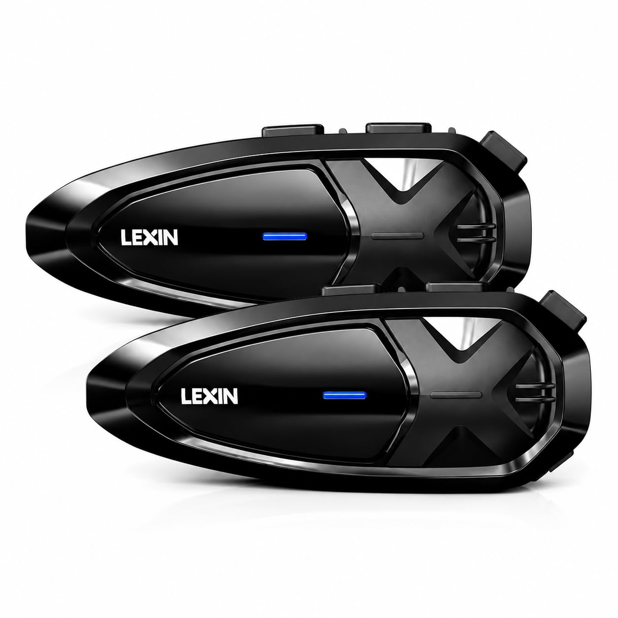 LEXIN GTX Motorcycle Bluetooth Headset, Dual Chip 10 Rider Motorcycle Intercom Helmet Communication System with Audio Multitasking, 36mm HD Helmet Speakers, Dual Microphones, 5 Faceplates, Dual Pack