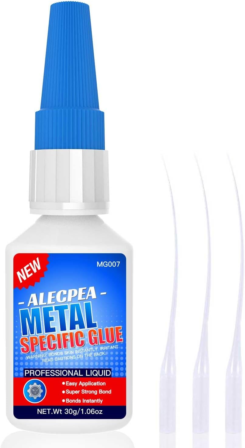 ALECPEA 30g Metal Glue - Industrial Strength Metal Adhesive for Stainless Steel, Aluminum Alloy, Automotive and More - Quick Set in 15 Seconds, 3 Applicator Nozzles