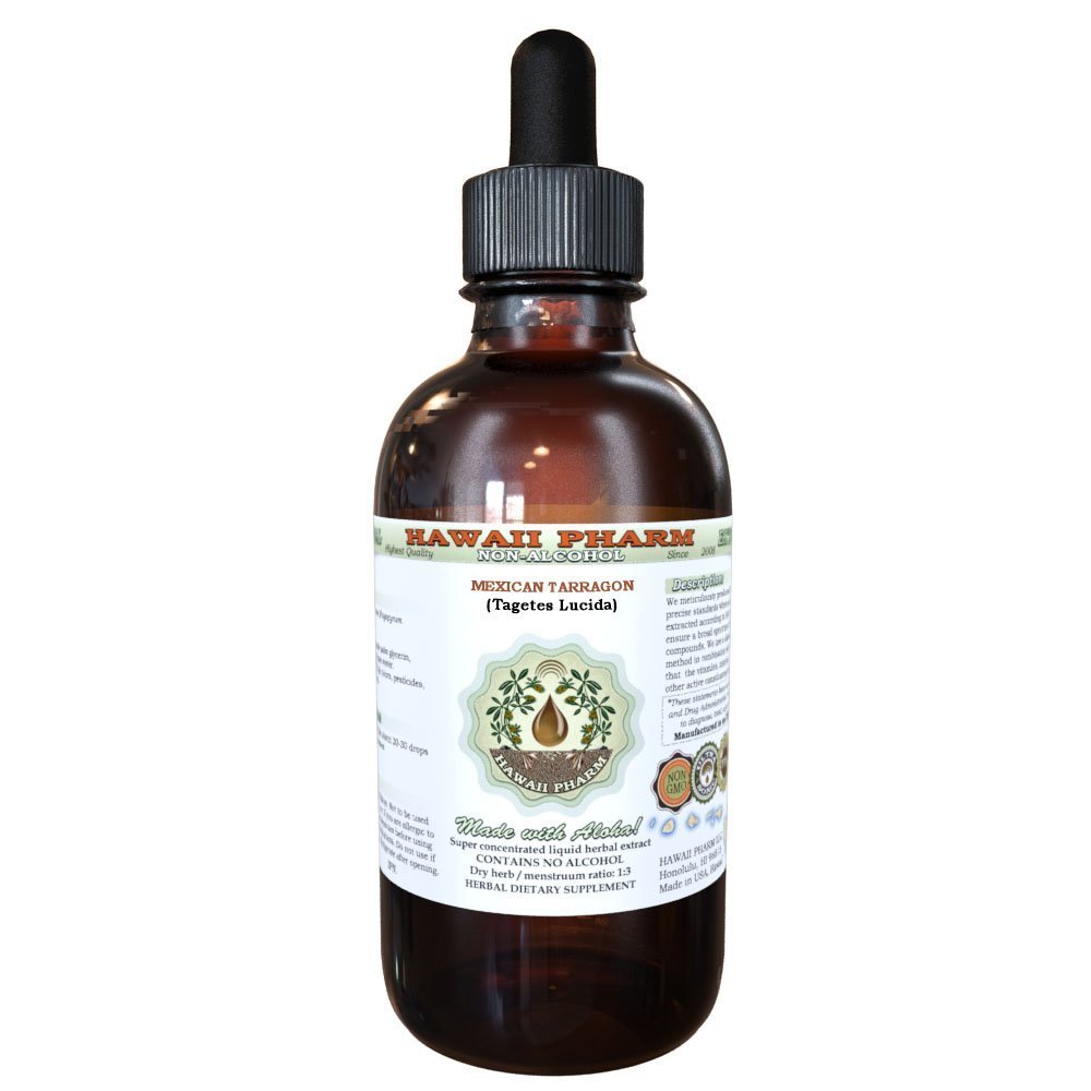 Mexican Tarragon Alcohol-Free Liquid Extract, Organic Mexican Tarragon (Tagetes Lucida) Dried Steam and Flower Glycerite Natural Herbal Supplement, Hawaii Pharm, USA 2 oz