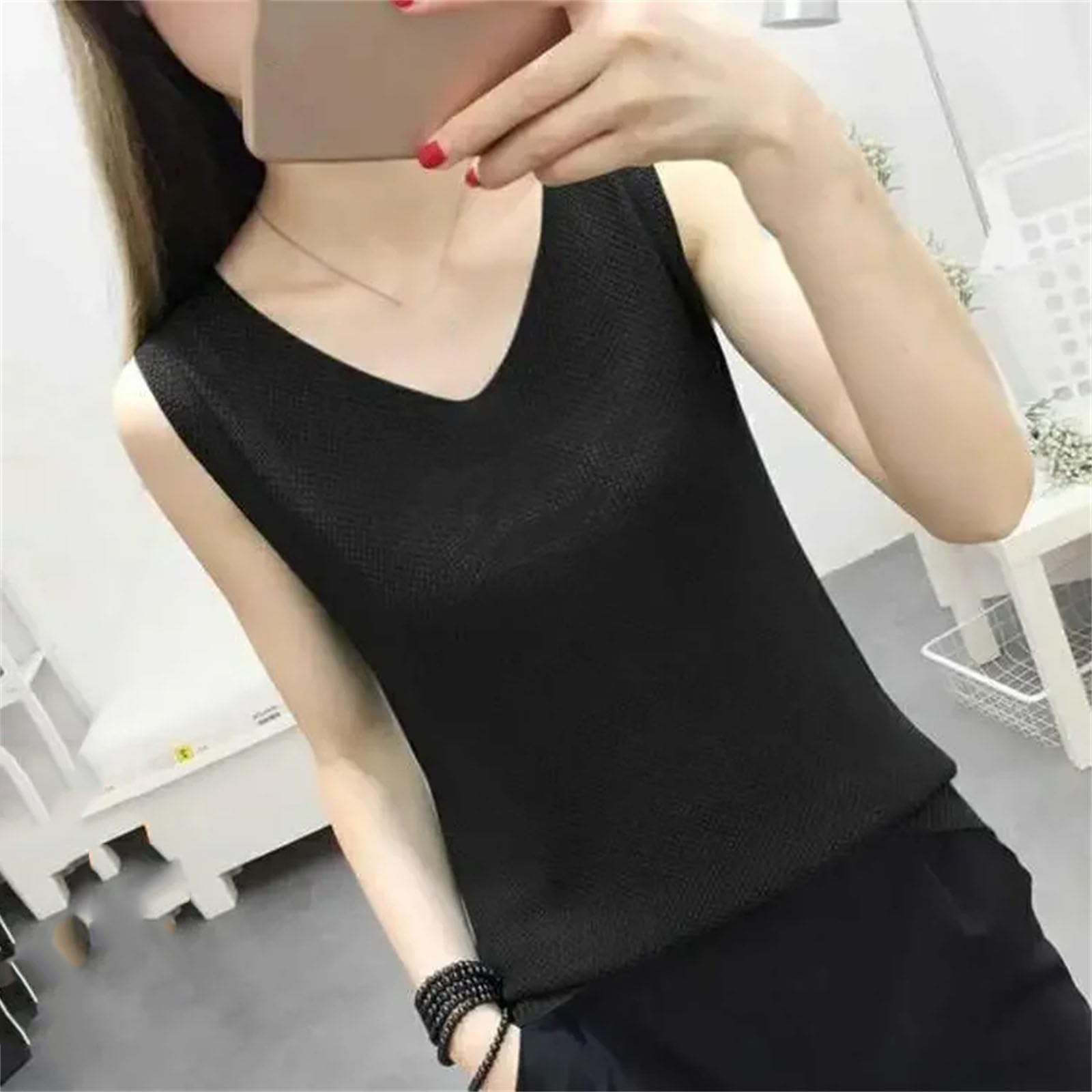 playera sin mangas de punto suelta para mujer, playera suelta