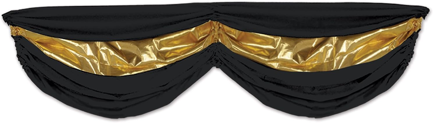 Beistle 1-Pack Fabric Bunting, 5-Feet 10-Inch, black/metallic gold (57165-BKGD)