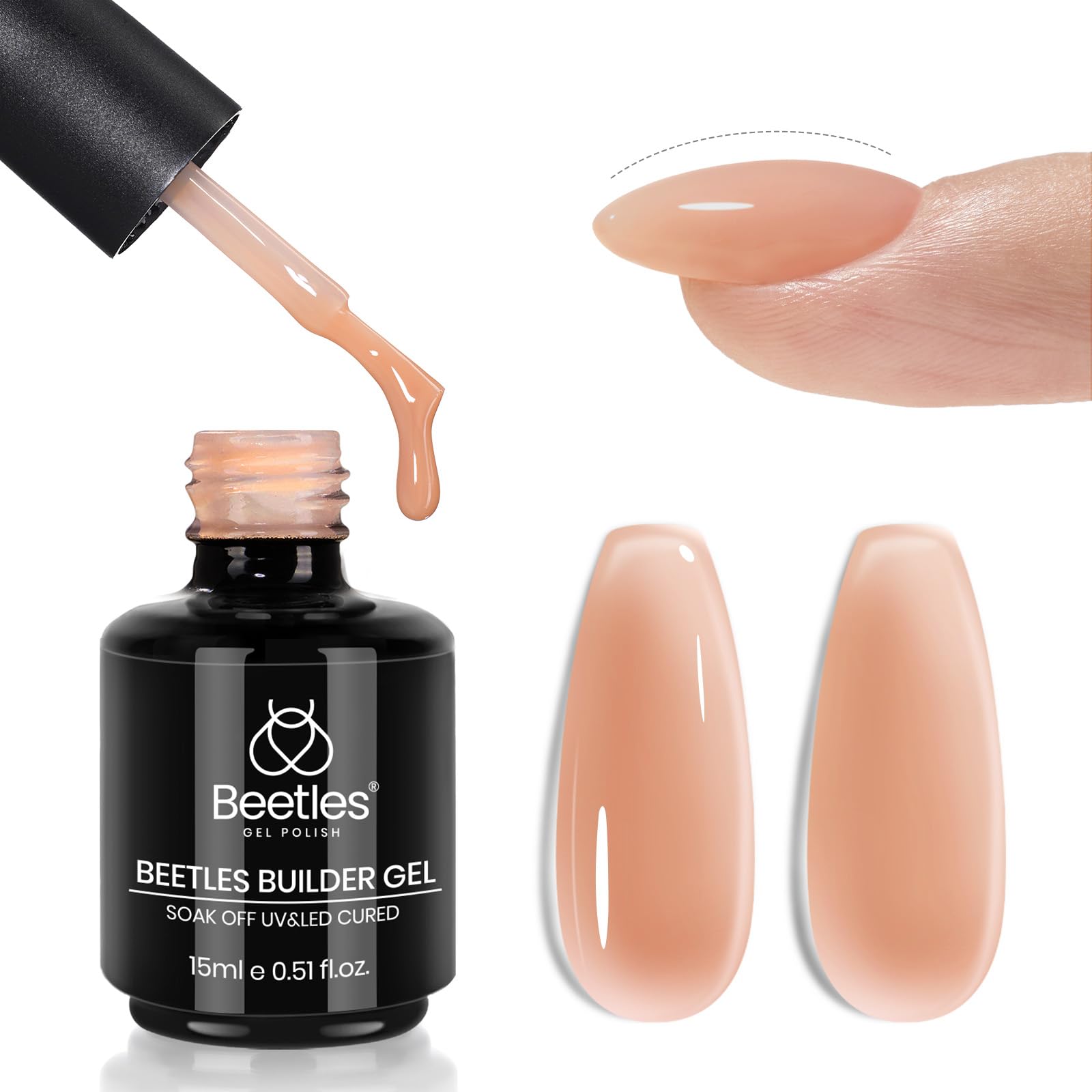 Beetles Builder Gel for Nails 7 in 1 Jelly Neutral Nude Color Strengthener Gel Translucent Cover Hard Nail Extension Brush in Bottle Base Coat Needed Gift for Women