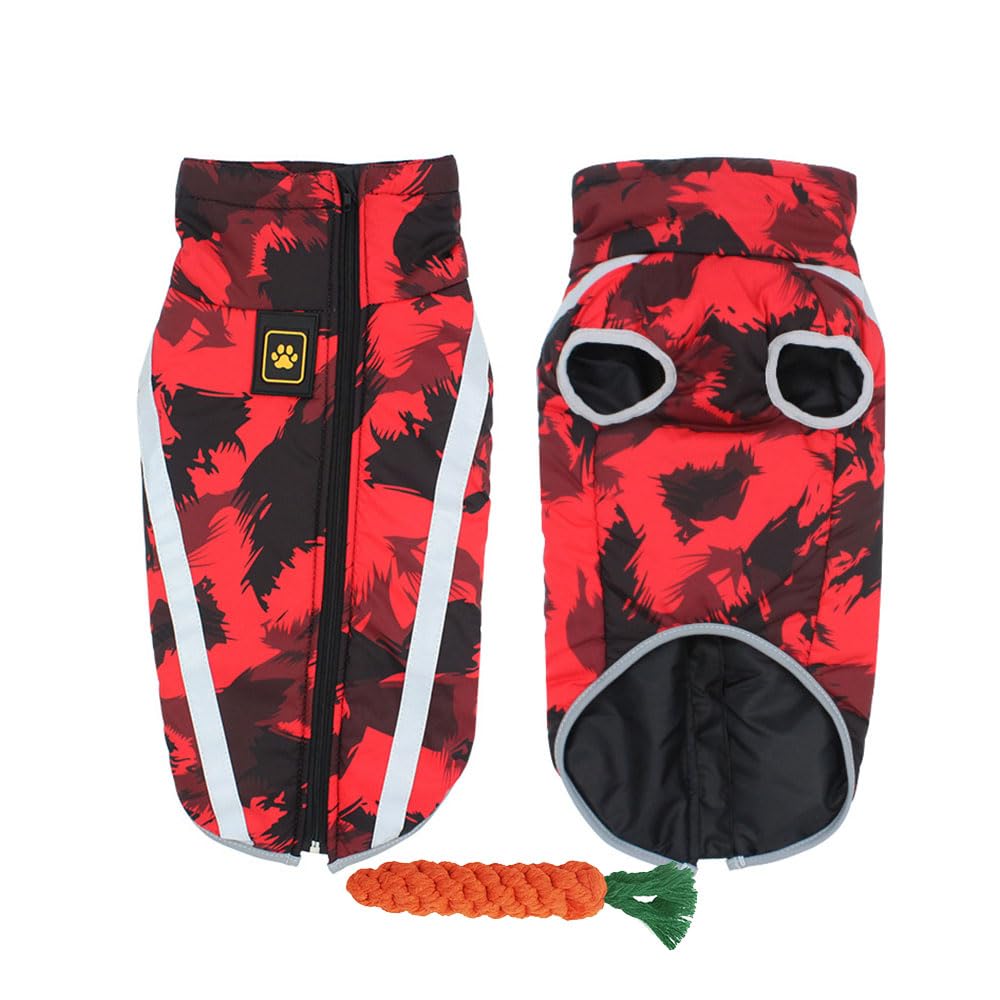 FANSU Winter Dog Coats, Thicken Dog Coats Waterproof Windproof Warm Dogs Jacket Vest for 6.5-37.5kg Small Medium Large Dogs (4XL,Camouflage Red)