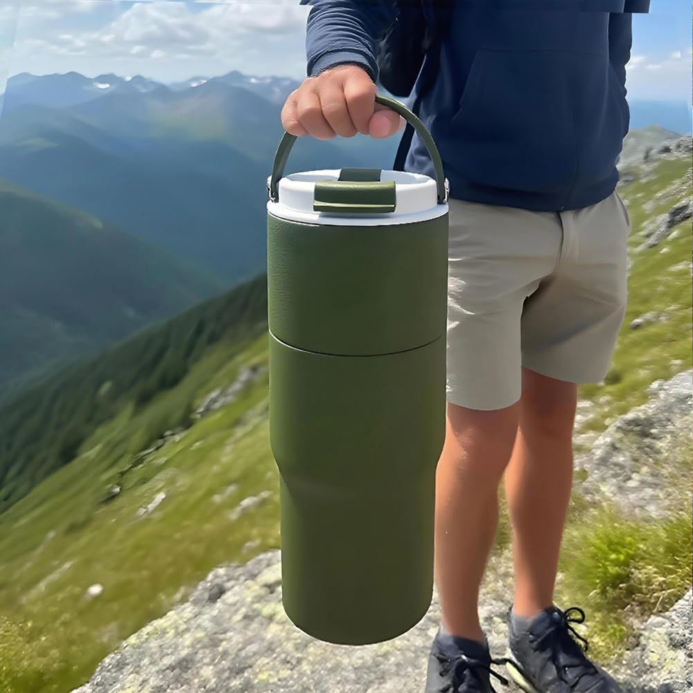 Zielony, izolowany kubek 1000 ml, wielokrotnego użytku, izolowany kubek do kawy, stal nierdzewna 304, na wynos, szczelny, podwójne ścianki, wodoodporny kubek podróżny do gorącej i zimnej kawy, mleka i