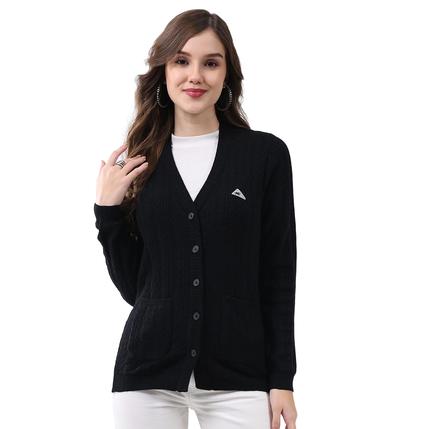 monte carlo Women's Regular Fit Self Designed V Neck Button Closure Full Sleeve Winter Cardigan | Warm Woolen Buttoned Sweater for Ladies | Stylish Knitted Cardigan for Women's (Pack of 1)-picture-27