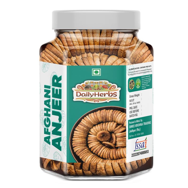 DailyHerbs Dried Anjeer Figs 250gm | Rich in Calcium & Fibre | Source of Iron | Naturally Low-Fat Dry Fruits | Vitamins Dietary Fiber | Jar Pack