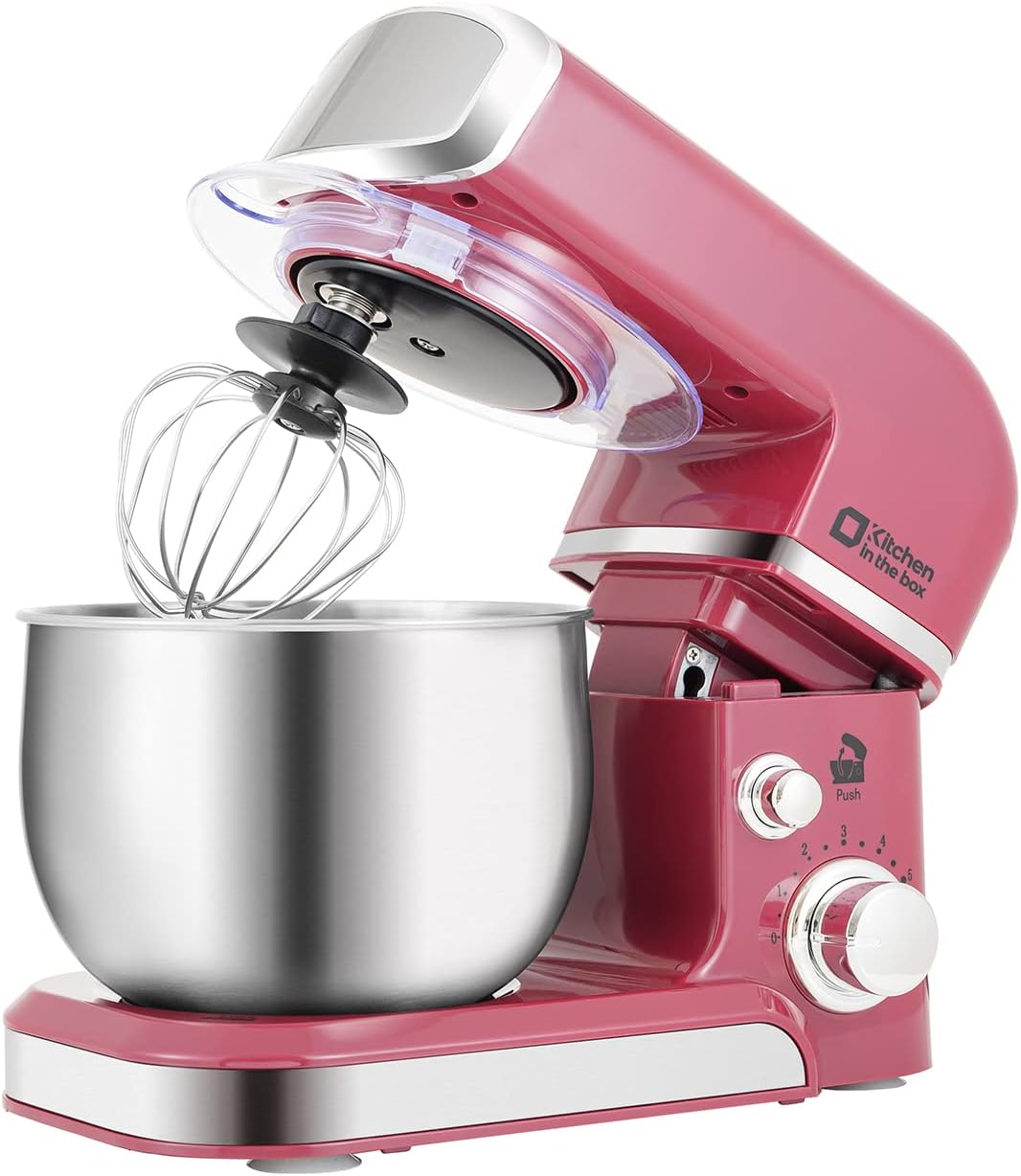 Kitchen in the box Stand Mixer,3.2Qt Small Electric Food Mixer,6 Speeds Portable Lightweight Kitchen Mixer for Daily Use with Egg Whisk,Dough Hook,Flat Beater (Purplish red)