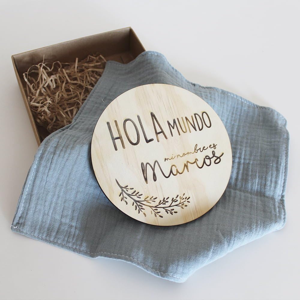 DEHOME: Placa Personalizada para Recién Nacido "Hola Mundo" - Placa de nacimiento de Madera - Regalo Nacimiento DEHOME: Placa Personalizada para Recién Nacido Hola Mundo - Placa de nacimiento de Madera - Regalo Nacimiento