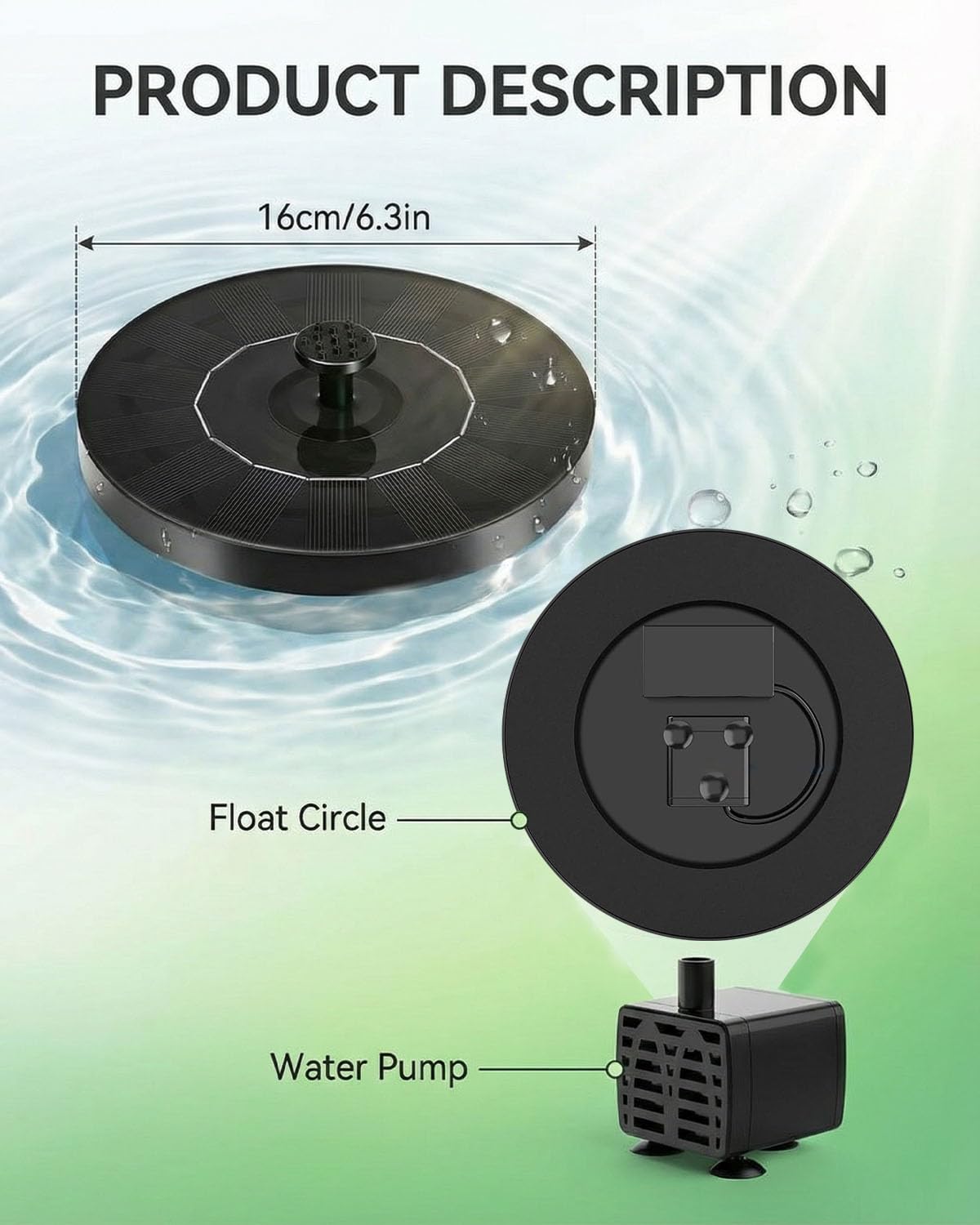 Solar Water Fountain Pump with 7 Spray Nozzles, Solar Powered Water Fountain Floating Pump for Bird Bath, Pond & Garden Decoration, Eco-Friendly Solar Fountain, No Electricity Required — view 2