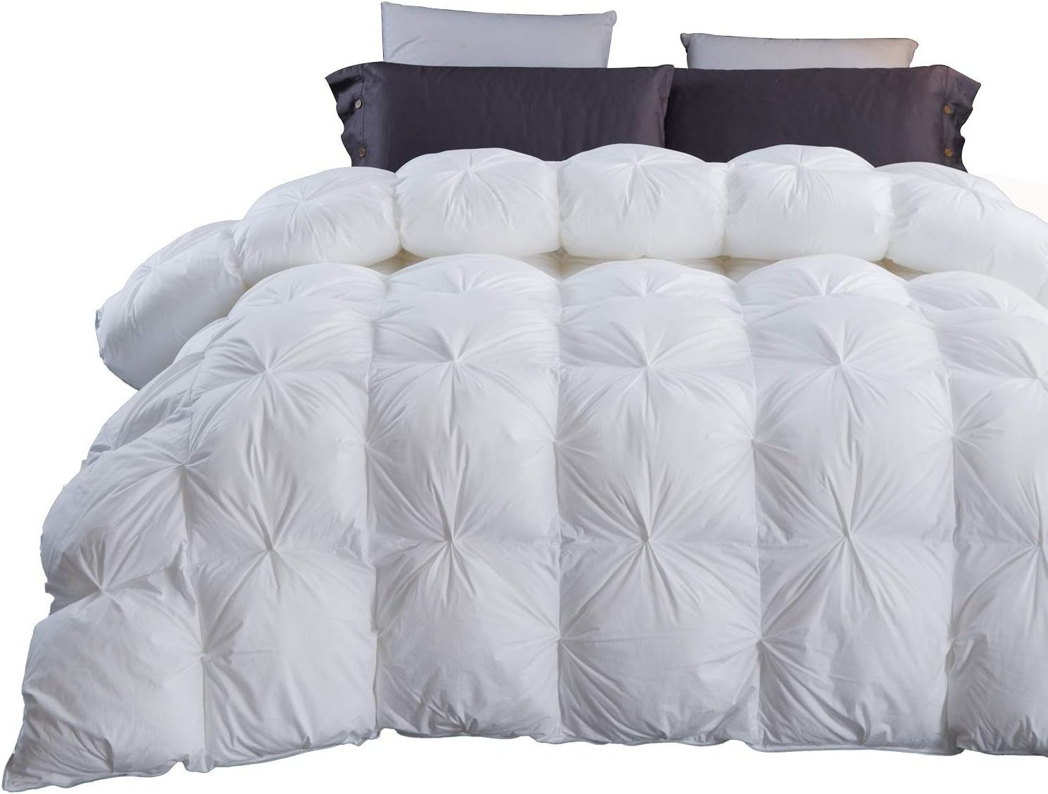 Three Geese Pinch Pleat Goose Feathers Down Comforter King Size Duvet Insert ,750+ Fill Power,1200TC 100%Cotton Fabric,Premium White Comforter for All Seasons with 8 Tabs.… : Home & Kitchen