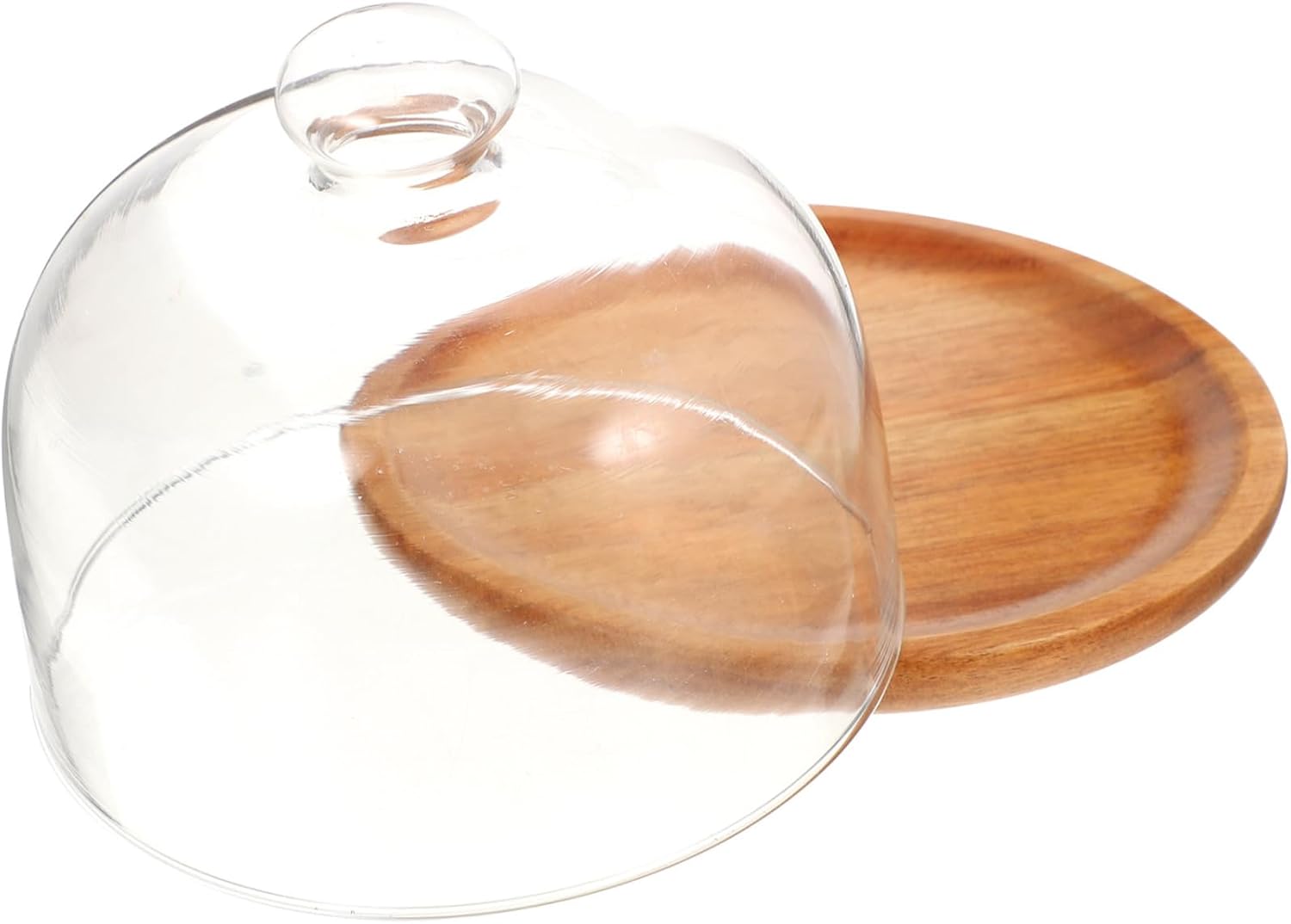 VICASKY Xmas Glass Cake Plate with Dome, Wooden Food Display