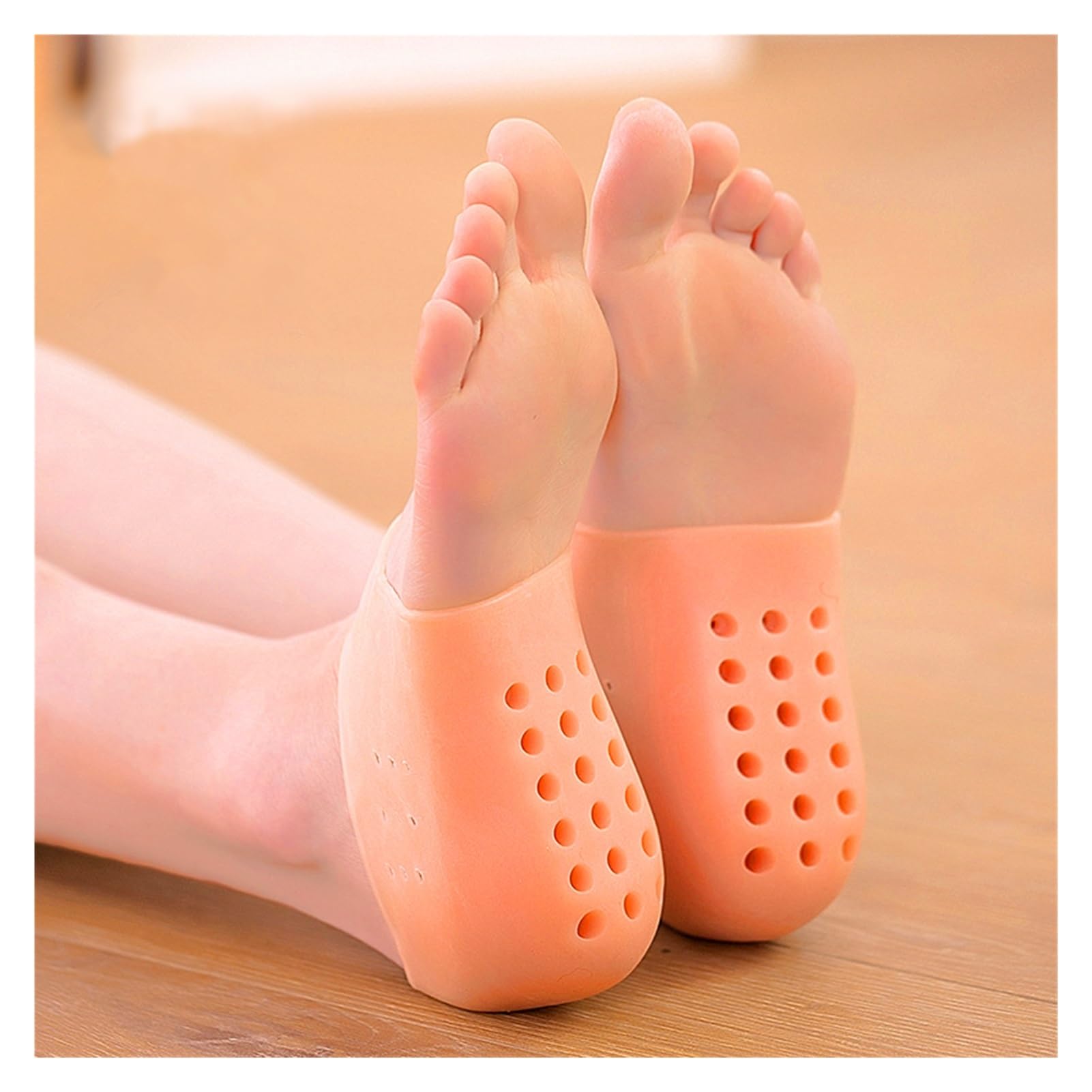 Calcetines unisex de silicona para aumentar la altura de 5 cm, almohadillas de gel para el talón, soporte ortopédico para el arco del talón, plantillas de masaje de pies (beige, 2 cm)