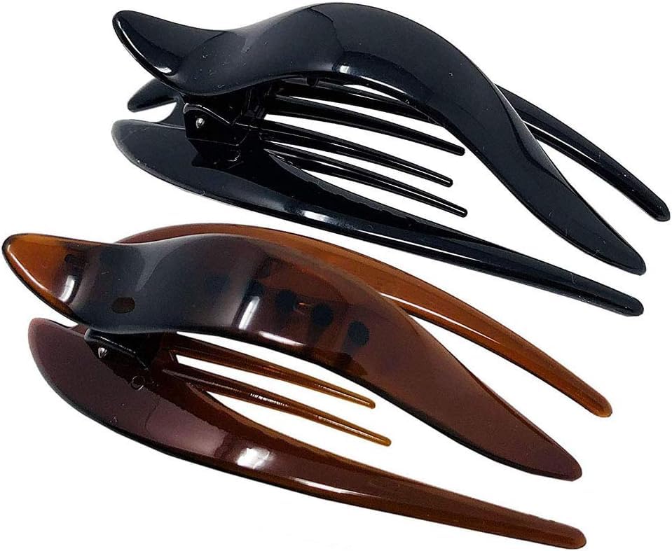 French Beak Clasp Tortoise Shell and Black Celluloid Acetate Salon Hinge Side Slide In Jaw Hair Claw (3.5 inch) Pcs -2 BLACK AND BROWN-image-19