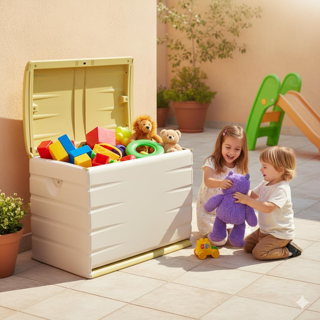 Recamania Baúl de Almacenamiento Multiusos 260 litros | Baúl para Exterior e Interior - 80 cm | Amarillo
