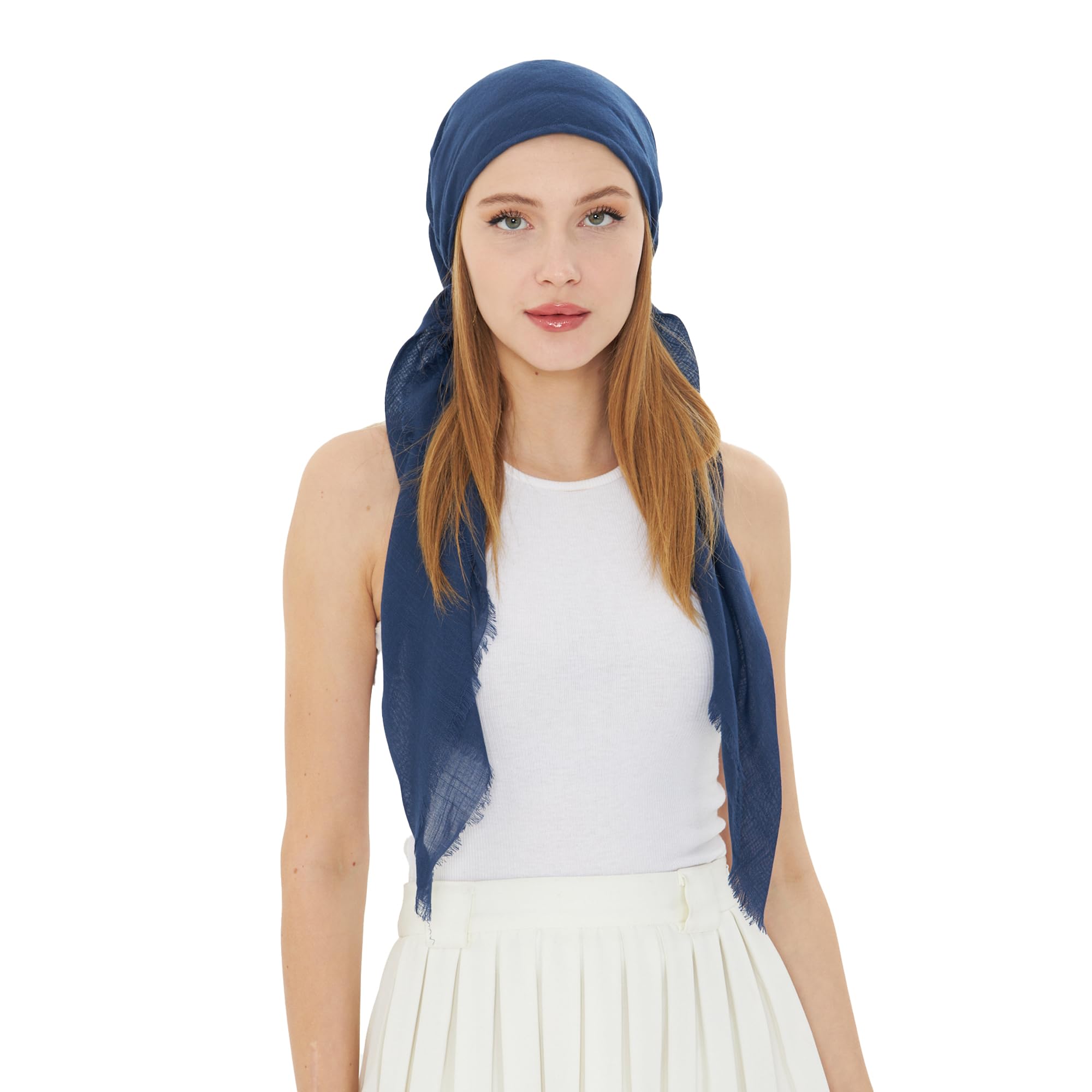 dscarf Headwear Pre Tied Head Scarves for Women Featuring | Soft Chemo Head Wear Headcover Ready Headwear (Navy blue)