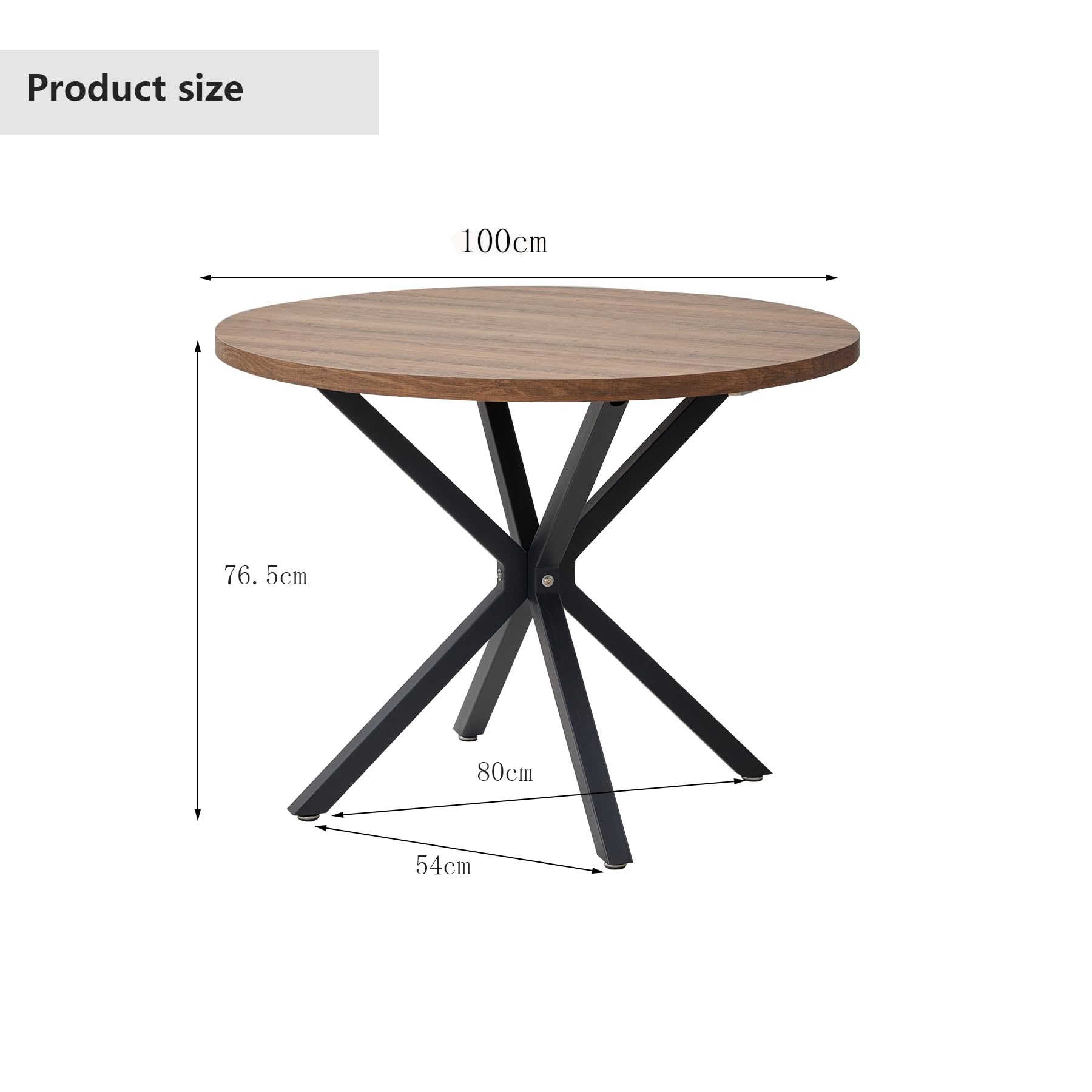GrandCA HOME Mesa de Comedor Redonda con Tapa Moderna con Rfecto MDF, Mesa de Comedor de Cocina con Cuatro Patas de Metal, para Comedor, Sala de Estar, Marrón Oscuro