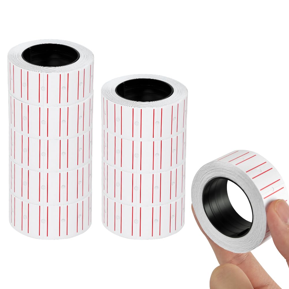 NUTKIT 21 * 12mm Price Gun Labels, Red Price Labels Stickers 10 Rolls, 5,000 Pricing-Labels, Pricemarking Tags Easy Peel Fits Many Pricing Labellers