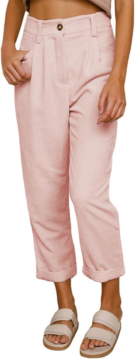 Generisch Pantalon De Loisirs élégant Pour Femme Avec Poches En Velours Côtelé - Pour Noël Et Hiver, Noir , S