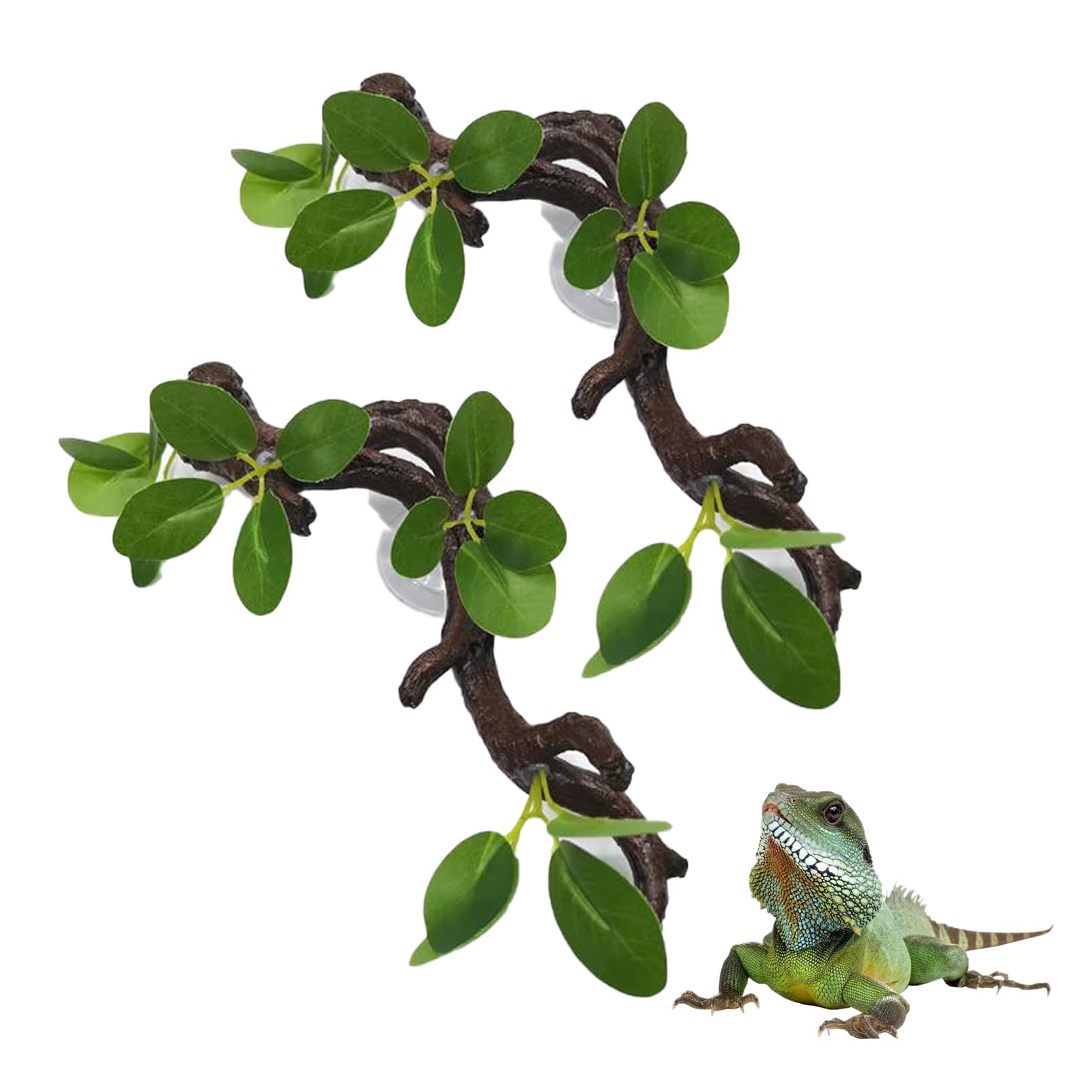 PINVNBY 2 PCS Reptile Corner Branch Terrarium Plant Decoration Branches for Reptiles with Suction Cup for Amphibian Lizard Snake Climbing Ornament