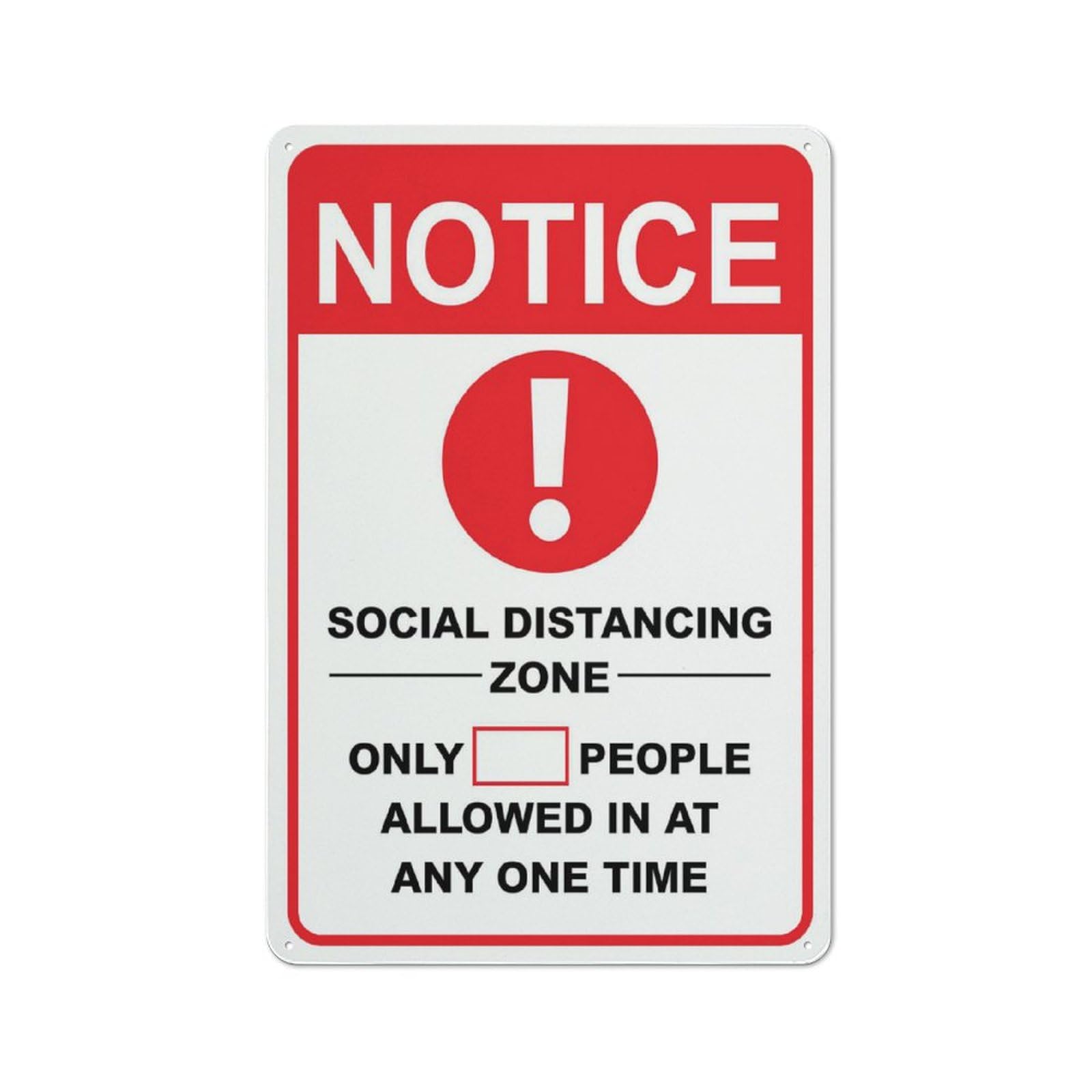 Notice Social Distancing Zone (Limited People) Red Sign - Rustproof Aluminum 12"x8", Multicolor Indoor/Outdoor Use for Business