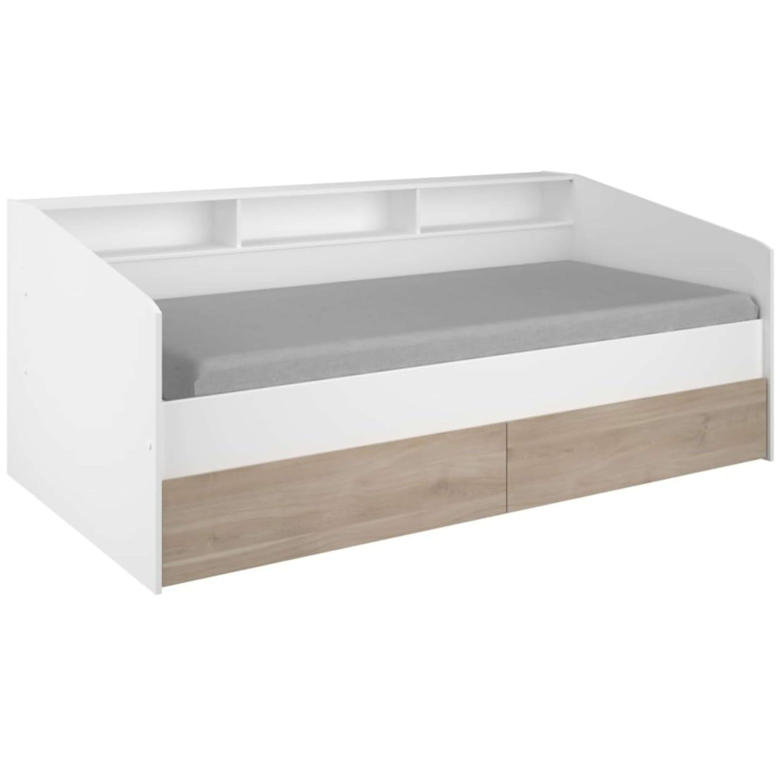 Miroytengo Cama Juvenil Style Color Blanco con cajones Roble Japonés habitacion Infantil Moderna 90x190-200 cm