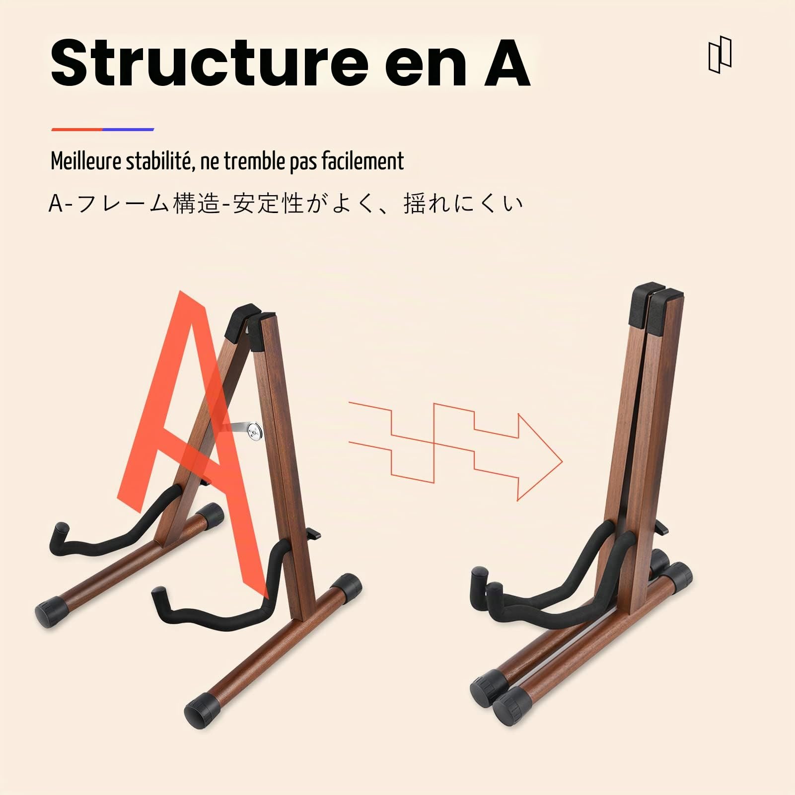 Donner Support Guitare en Bois Porte Guitare, A-frame Stand Guitare Pliable Portable pour Guitare Acoustique et Electrique, Ukulélé, Basse