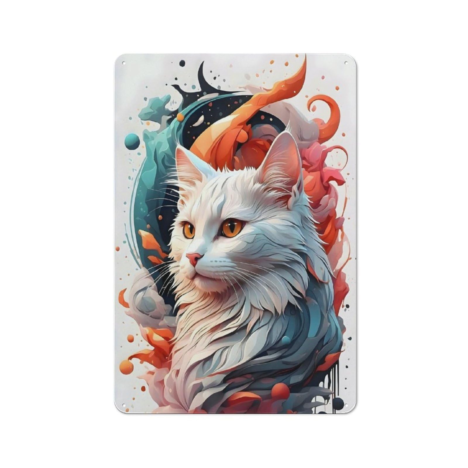 Ai Cat Or Vector Cat Country Metal Wall Decor 30x20cm, Tin Wall Plaque for Cottage, Kitchen, Hallway Or Breakfast Nook
