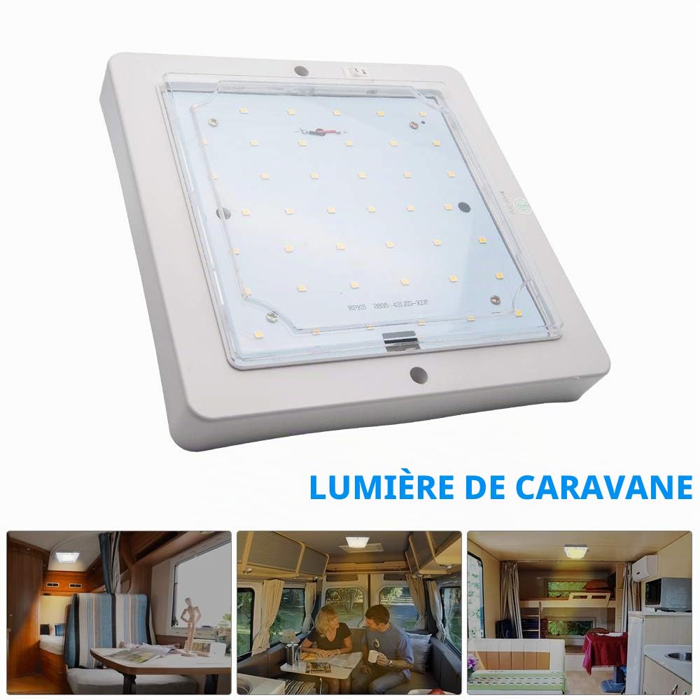 Plafonnier LED carré à économie d'énergie 12-24 V 9 W pour camping-car, lumière blanche