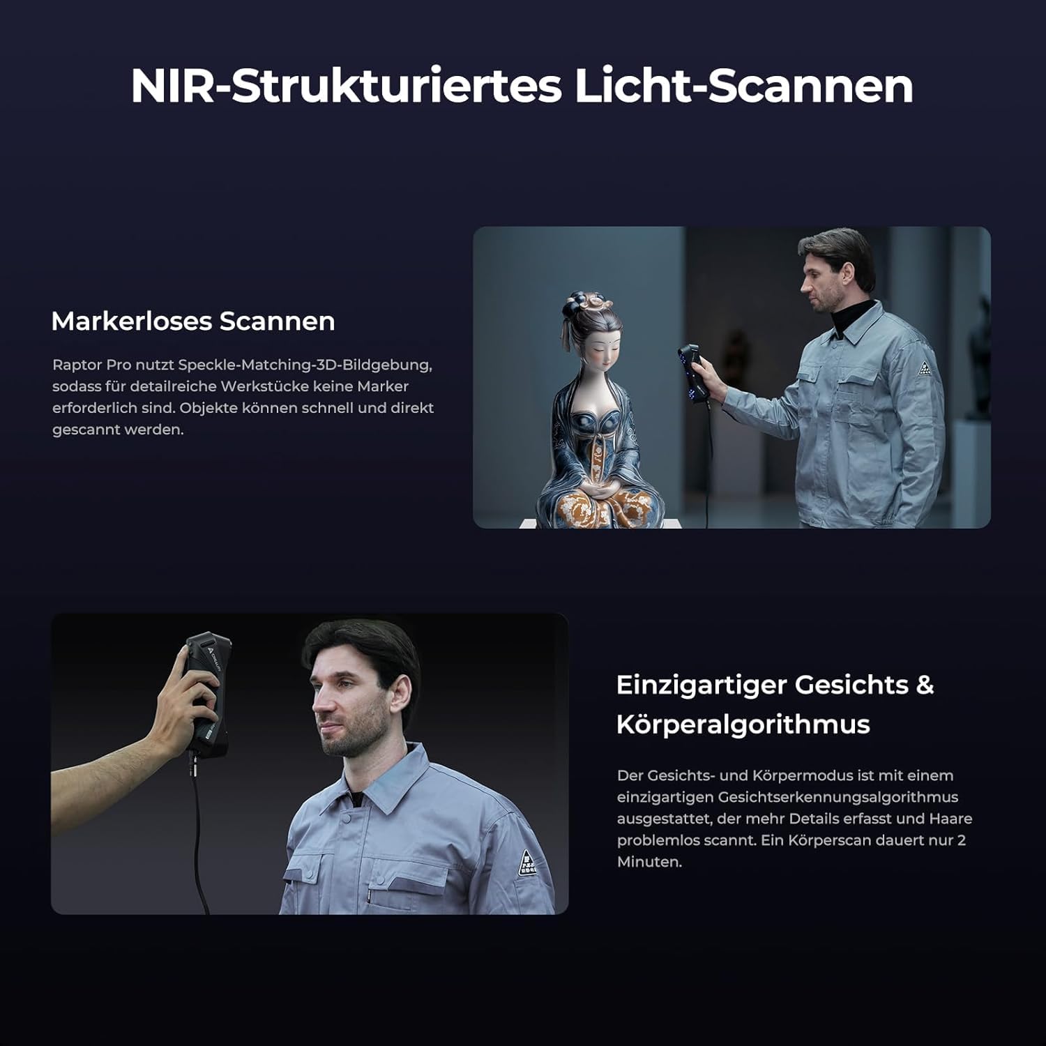 Creality Scanner 3D CR-Scan Raptor Pro per stampa 3D, 60fps ad alta velocità e oggetti da 5 mm a 4 m, 22 + 7 laser blu e scanner manuale NIR, precisione 0,02 mm, scansione a colori a 24 bit per