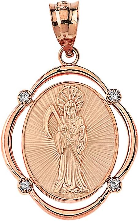 10k Rose Gold Santa Muerte (Grim Reaper) Diamond Oval Frame Pendant