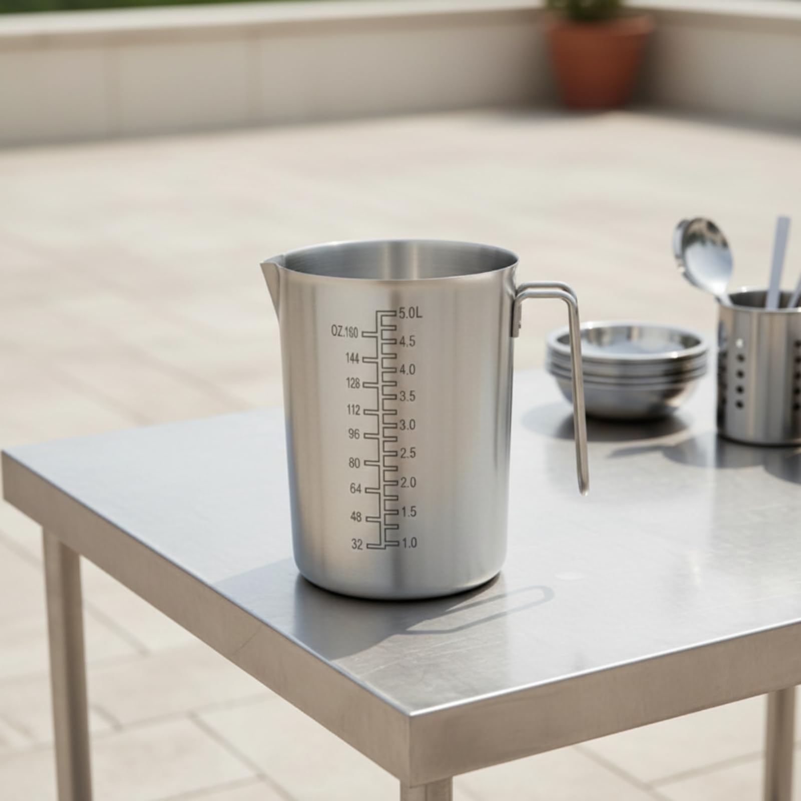 Vaso Medidor Acero Inoxidable Resistente Medidora con Asa y Vertedor Vertedor para Cocina Doméstica, 5000ML, Sin Tapa