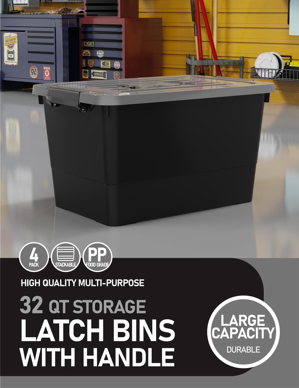 Snapklik.com : WYT 32 Quart Stackable Plastic Storage Bins