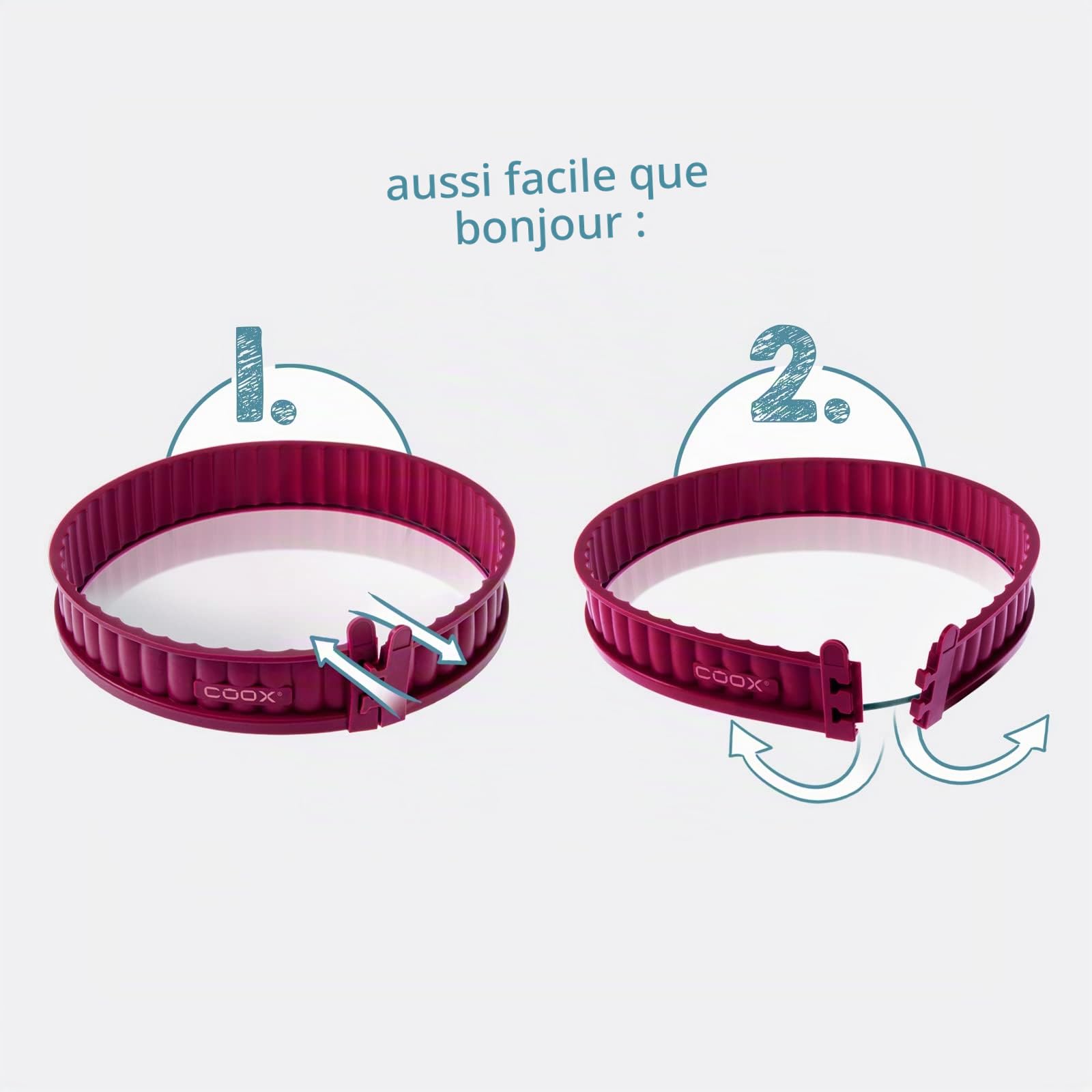 coox Moule à quiche avec fond en verre de 26 cm de diamètre, rouge foncé, cuire parfaitement et servir et couper directement sur le fond du verre