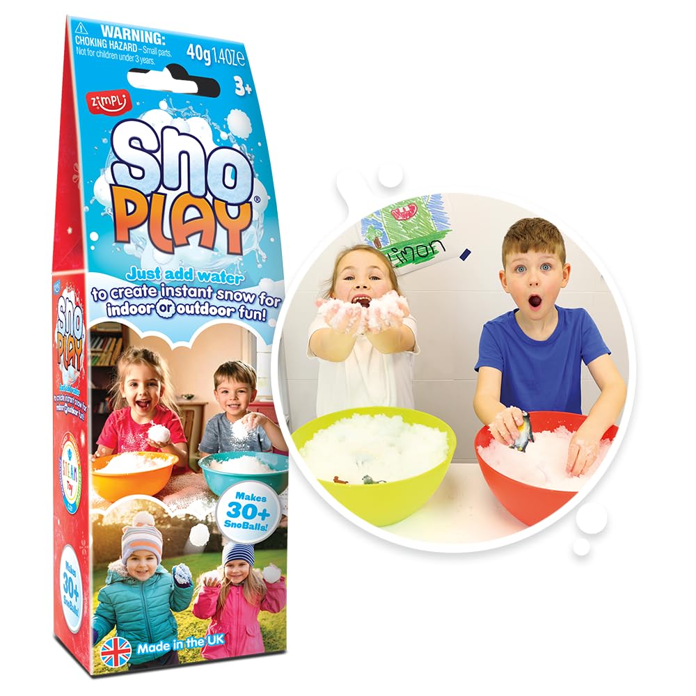 ZIMPLI - Snoball Play 2 Use, Magically turns water into Artificial Fake Instant Snow, Kids Indoor & Outdoor Toy, Stocking Filler for Boys and Girls 4 5 6 7 8 9, UK Made