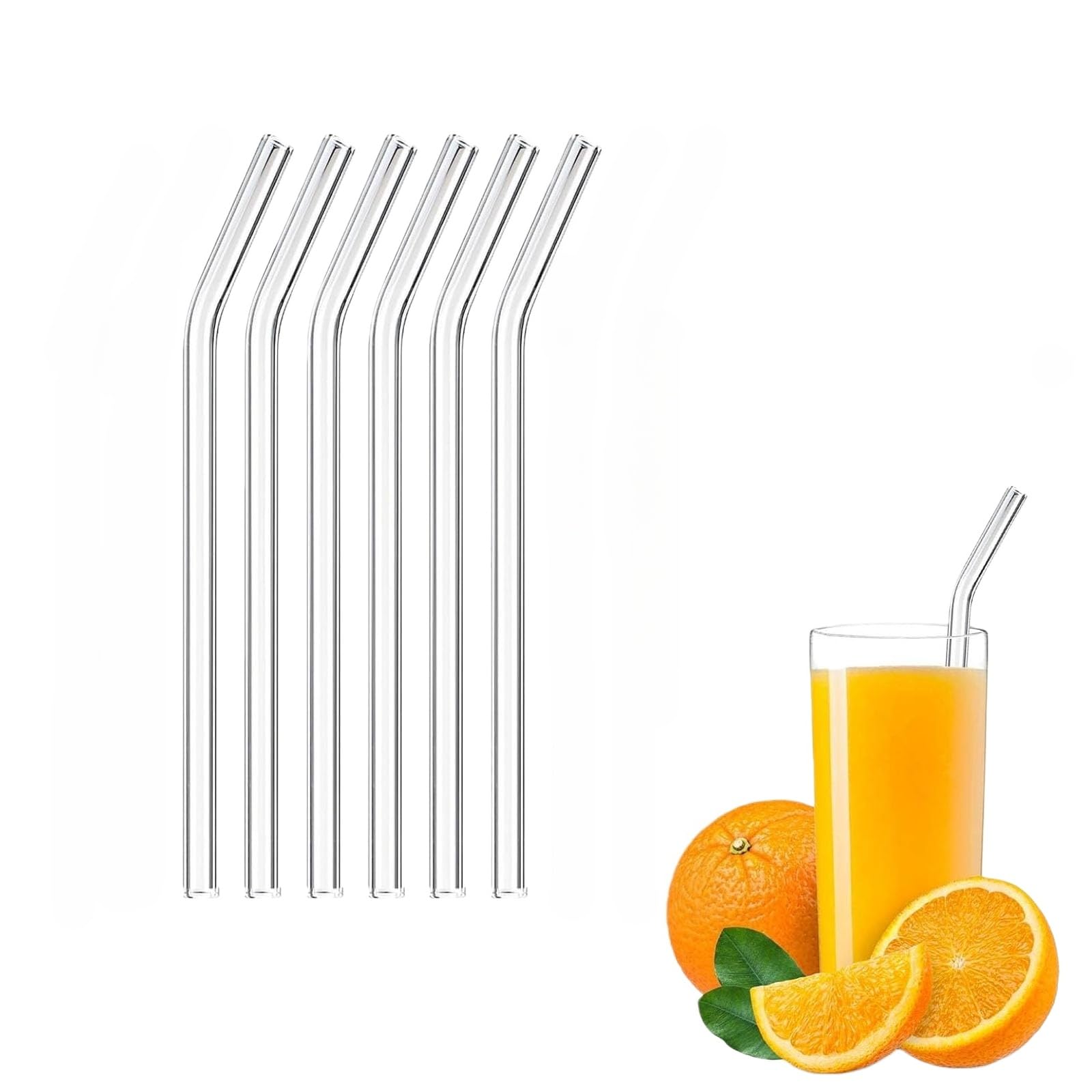 6 Stück ​​Glas Strohhalm Wiederverwendbar​​, 8mm Durchmesser 20cm Länge Glas Trinkhalme für Bubble Tea Smoothie Cocktail Slush Säfte Clearwater