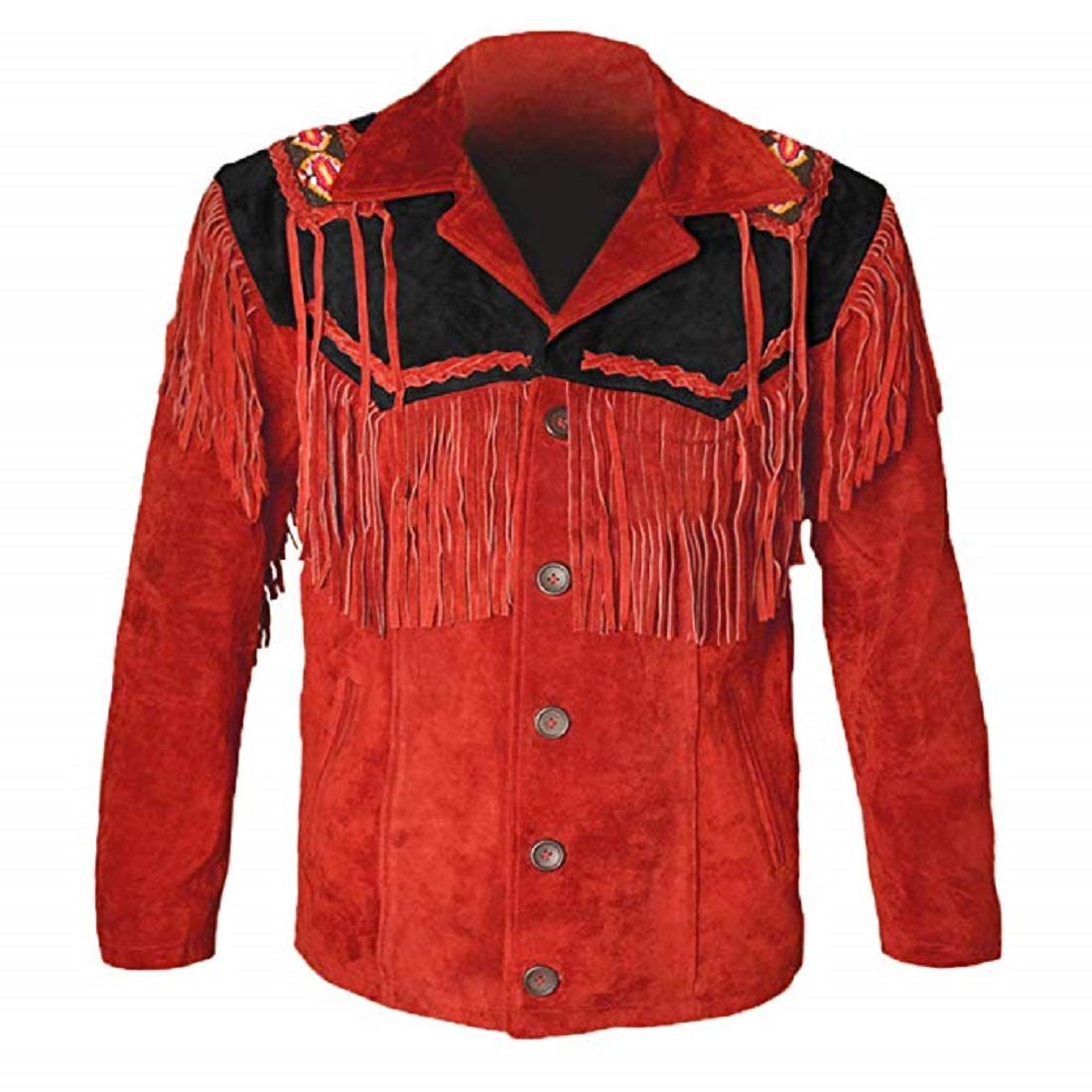 LEATHERAY Western Leather Jackets for Men Cowboy Leather Jacket and Fringe Beaded Coat Suede Leather shirt