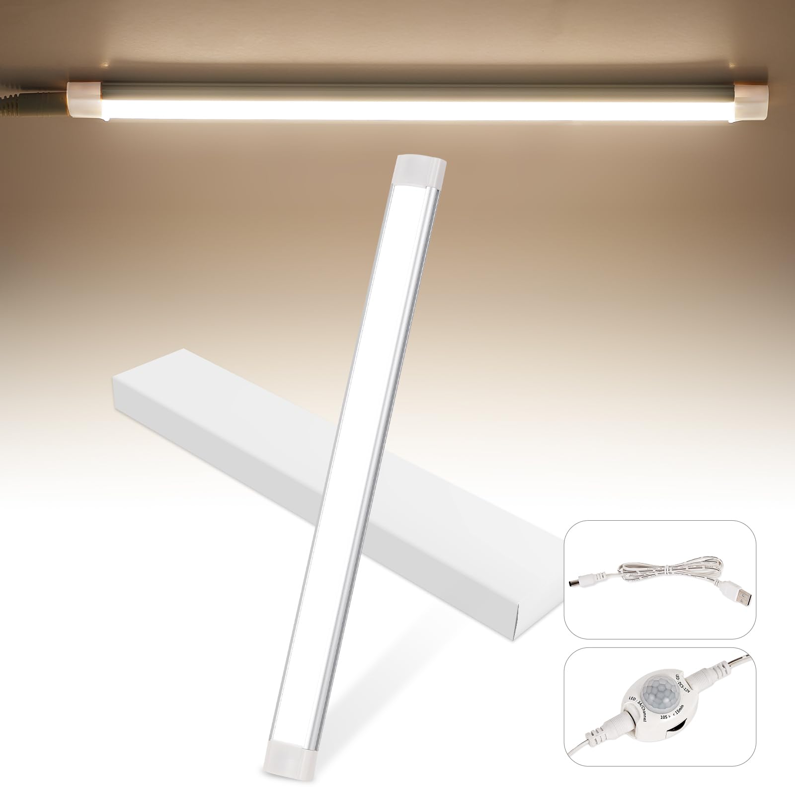 LABOREDUCER LED Under Cabinet Kitchen Lights for Motion Sensor Light,Dimmable 4000K Under Cupboard Light,Under Counter Light with Automatic Shut Off Timer (Natural White)